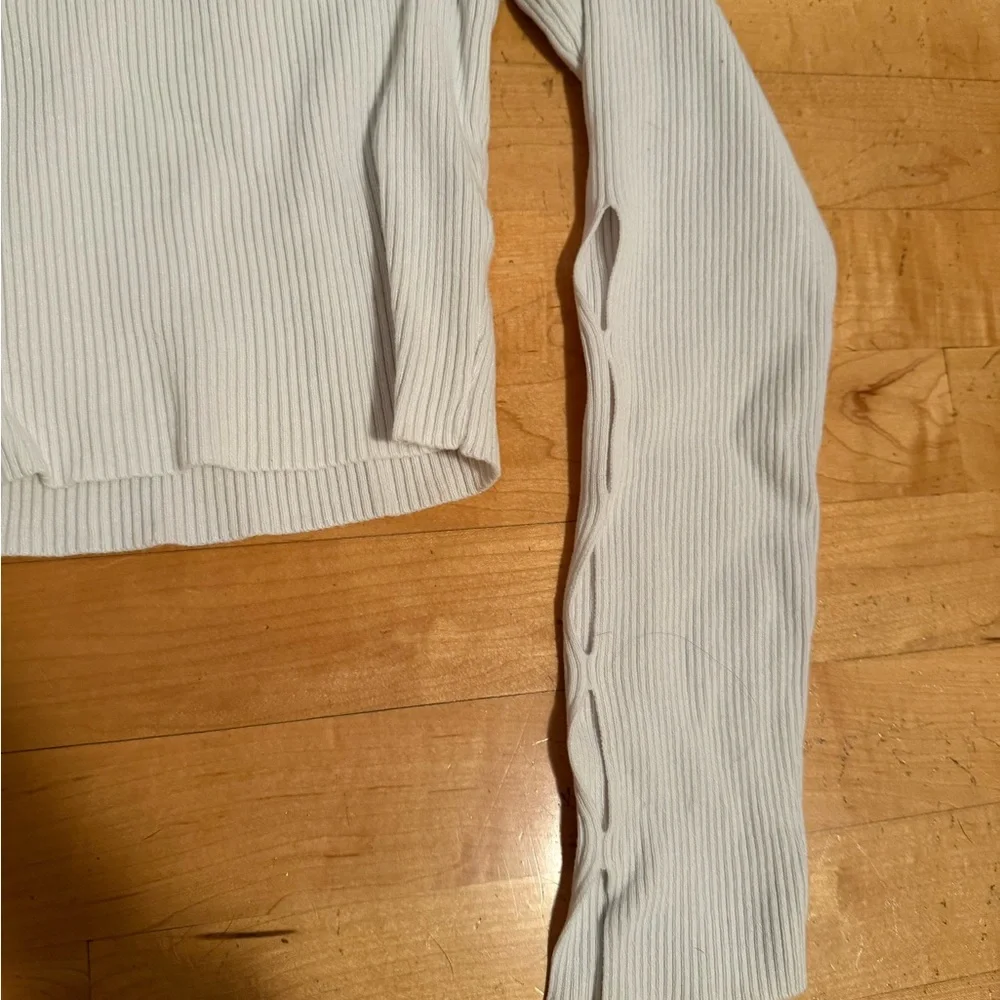 White Ribbed Long Sleeve Top - Picture 4 of 5
